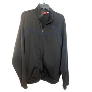 Puma Sport Lifestyle Mens Large Black Blue Piping FullZip Track Jacket Mock Neck
